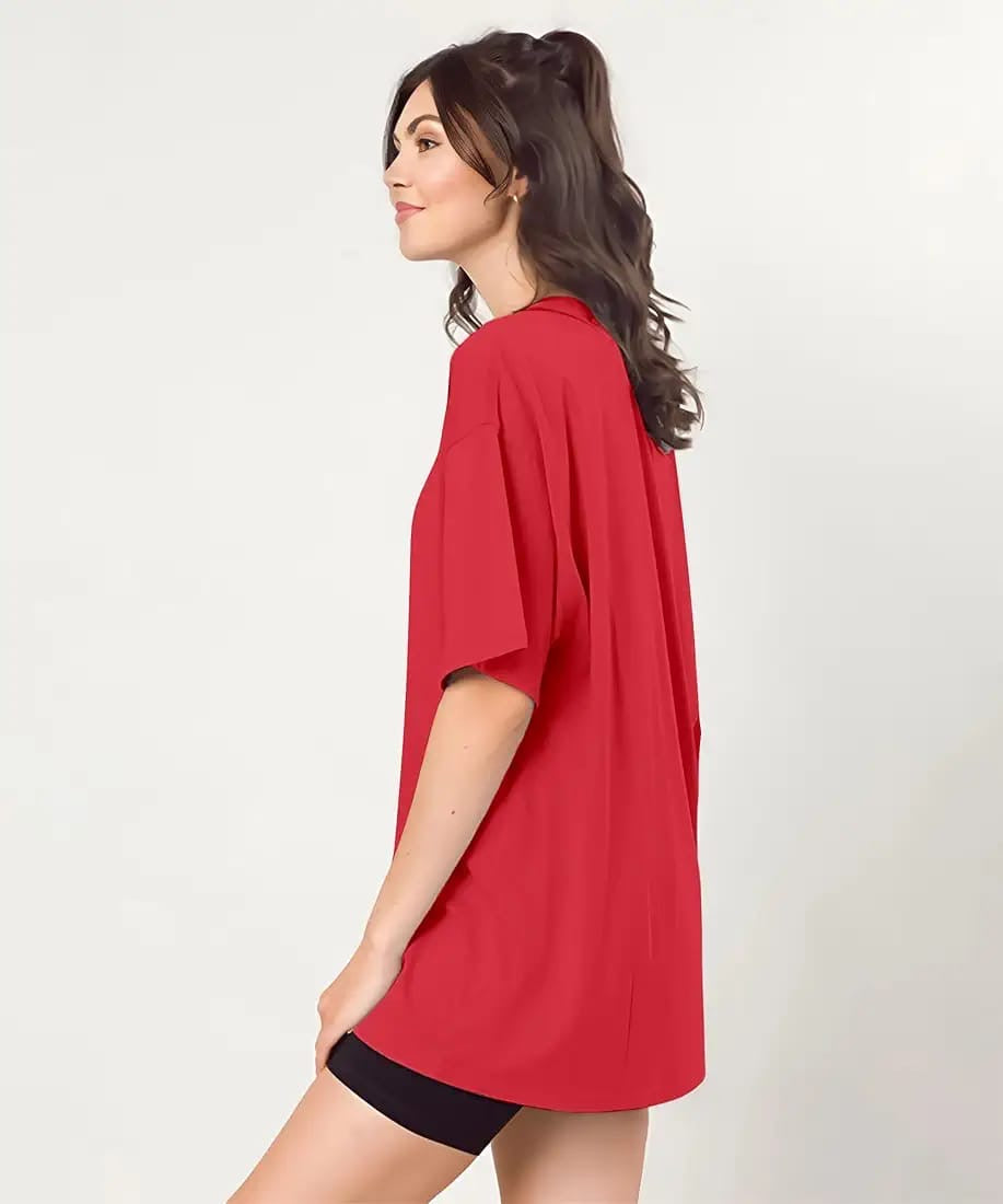 Drop Shoulder 
Oversized Tee For Women-Red