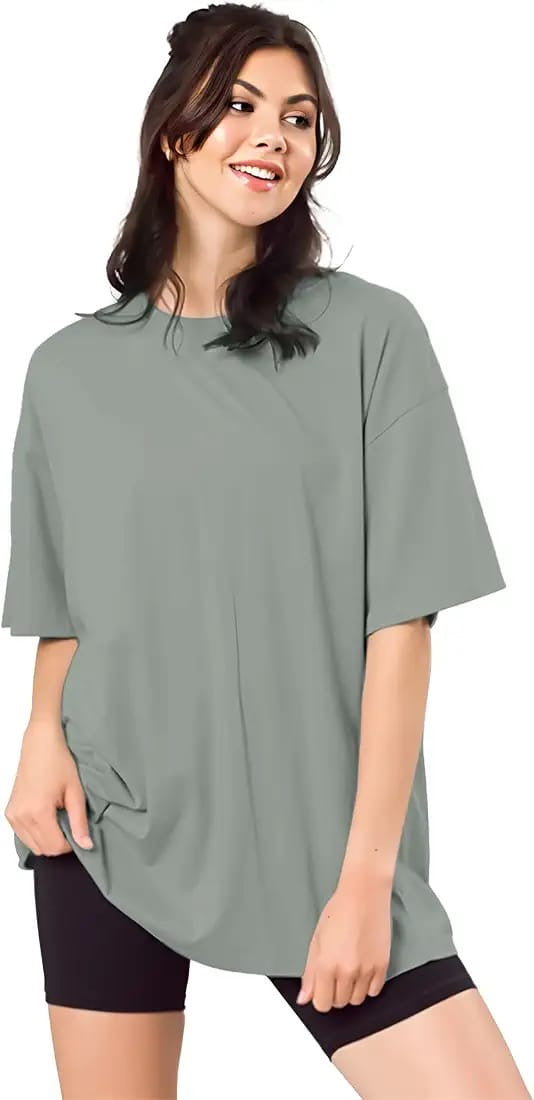 Drop Shoulder 
Oversized Tee For Women-Gray