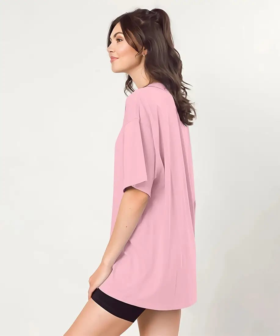 Drop Shoulder 
Oversized Tee For Women-Pink