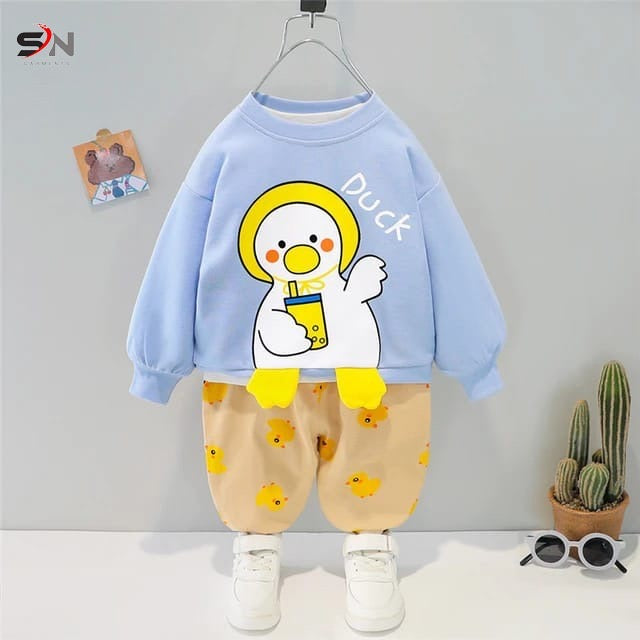 Sky blue duck Print Sweatshirt With Trouser For Kids (Rc-208)