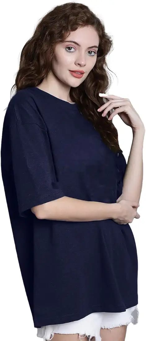 Drop Shoulder Oversized Tee For Women-Navy blue