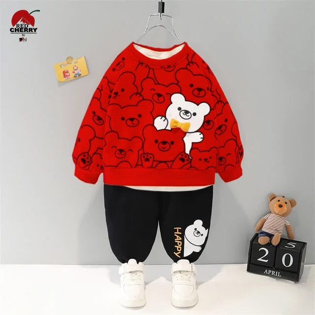 Red Bears Print Sweatshirt With Trouser For Kids (Rc-204)