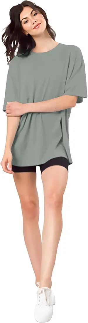 Drop Shoulder 
Oversized Tee For Women-Gray