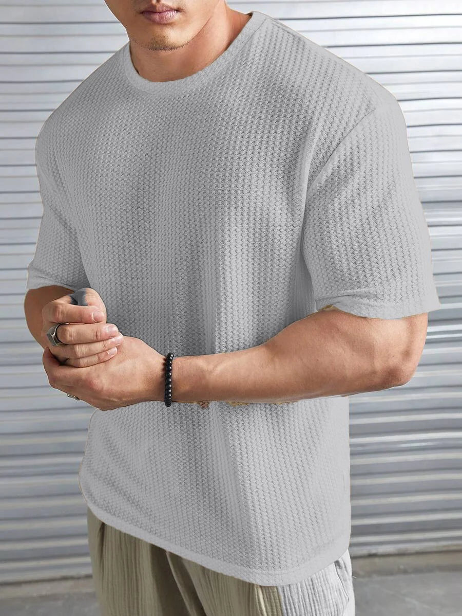 Oversized Waffle Knit Tee For Men - Grey