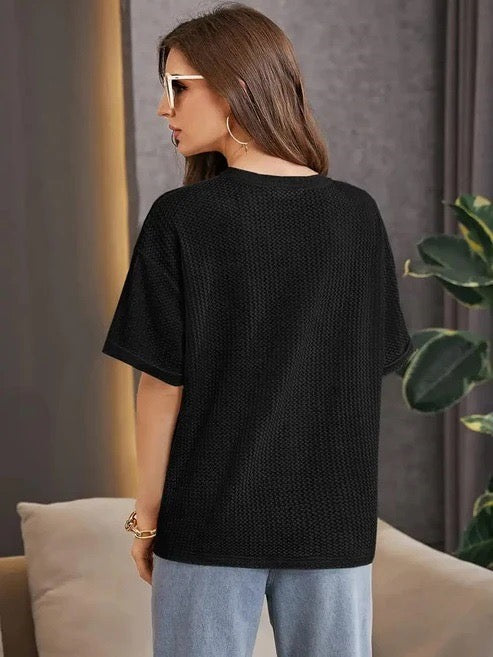 Premium Oversized Waffle Knitted Tee - Black