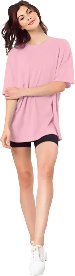 Drop Shoulder 
Oversized Tee For Women-Pink