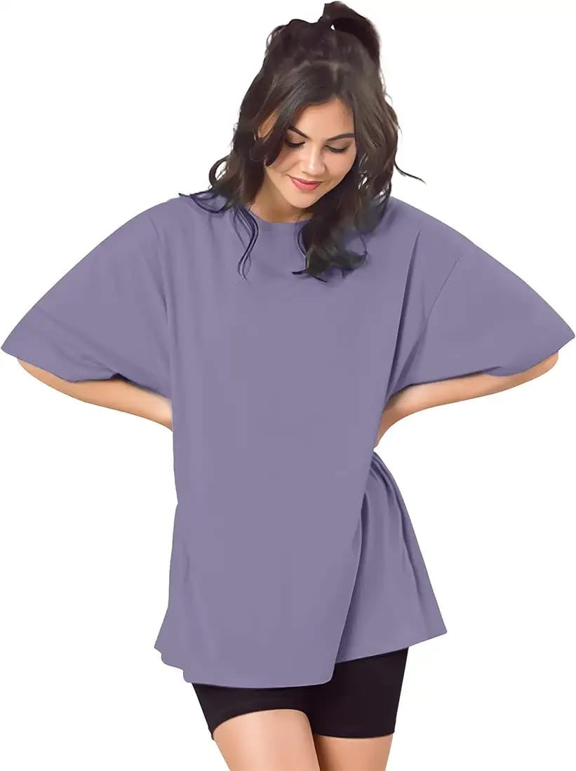 Drop Shoulder 
Oversized Tee For Women-purple