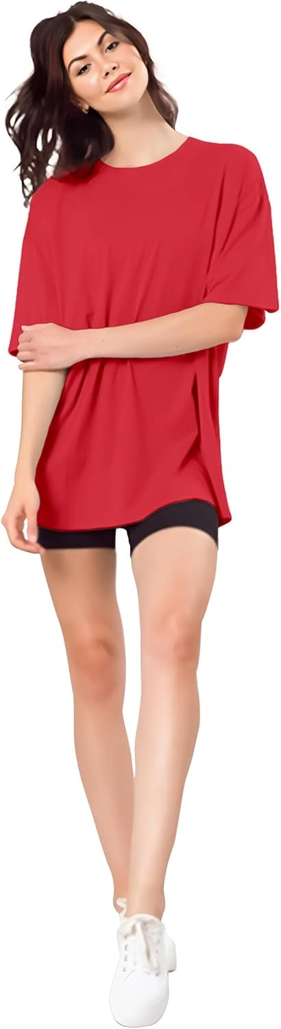 Drop Shoulder 
Oversized Tee For Women-Red