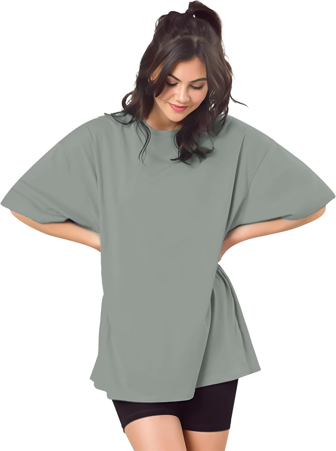 Drop Shoulder 
Oversized Tee For Women-Gray