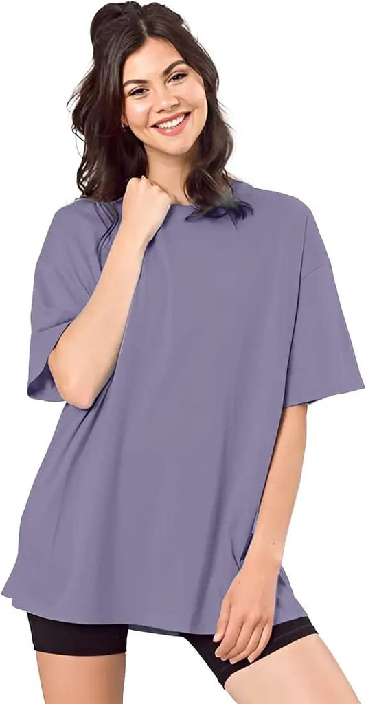 Drop Shoulder 
Oversized Tee For Women-purple