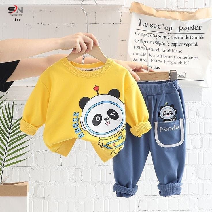 Yellow panda printed sweatshirt with trousers for kids