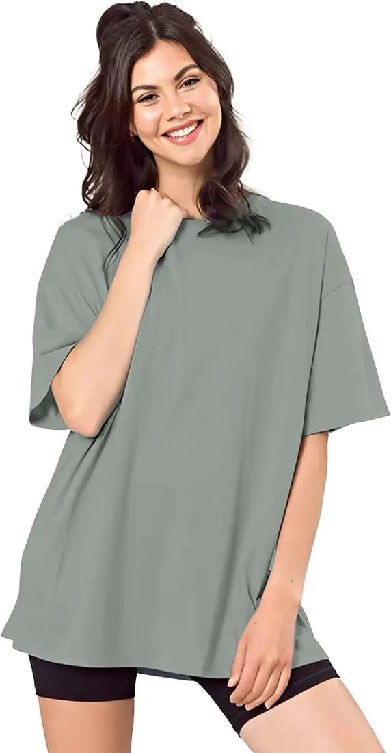 Drop Shoulder 
Oversized Tee For Women-Gray