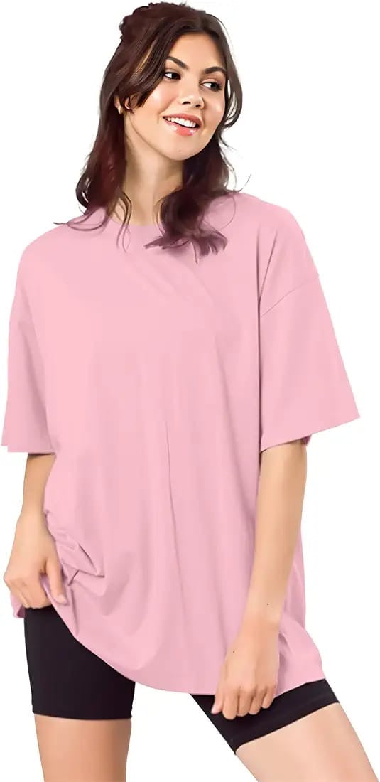 Drop Shoulder 
Oversized Tee For Women-Pink