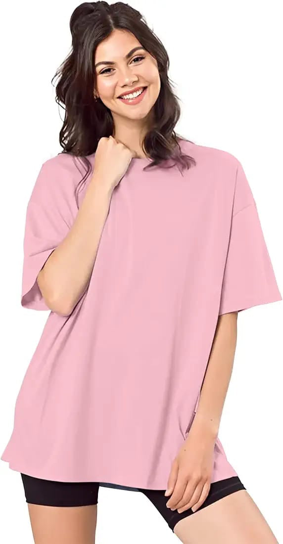 Drop Shoulder 
Oversized Tee For Women-Pink