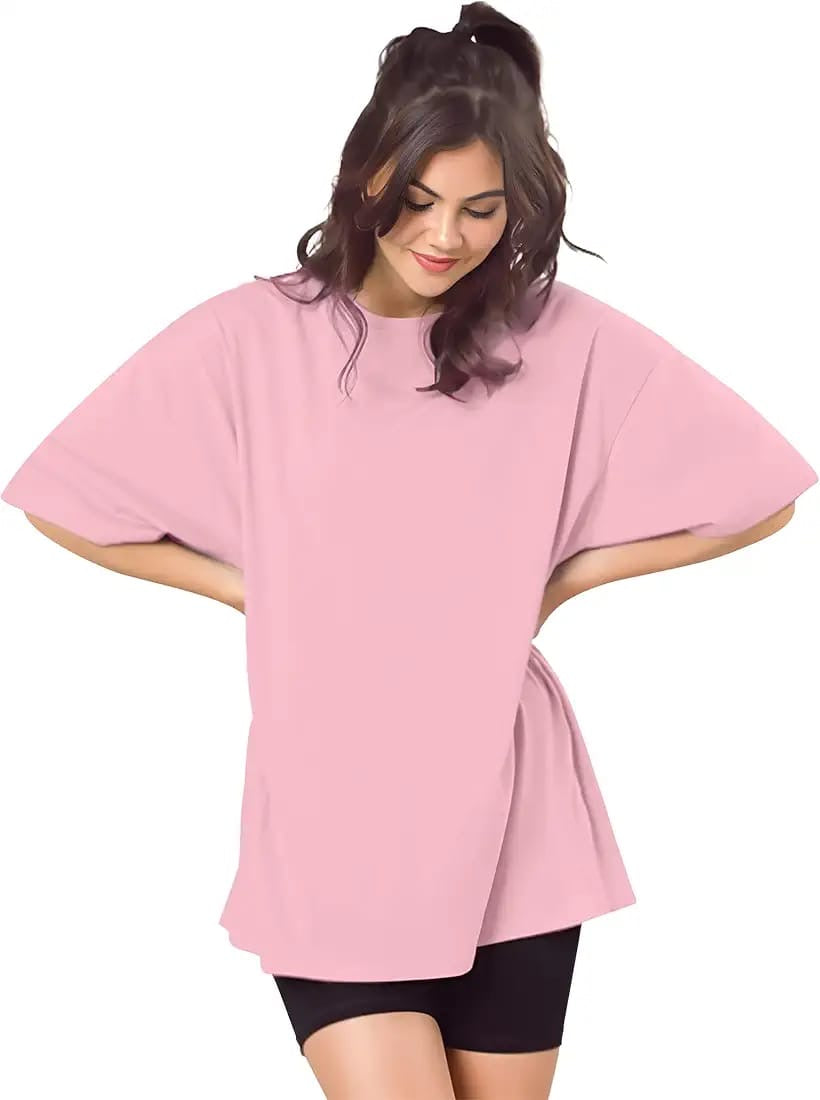 Drop Shoulder 
Oversized Tee For Women-Pink