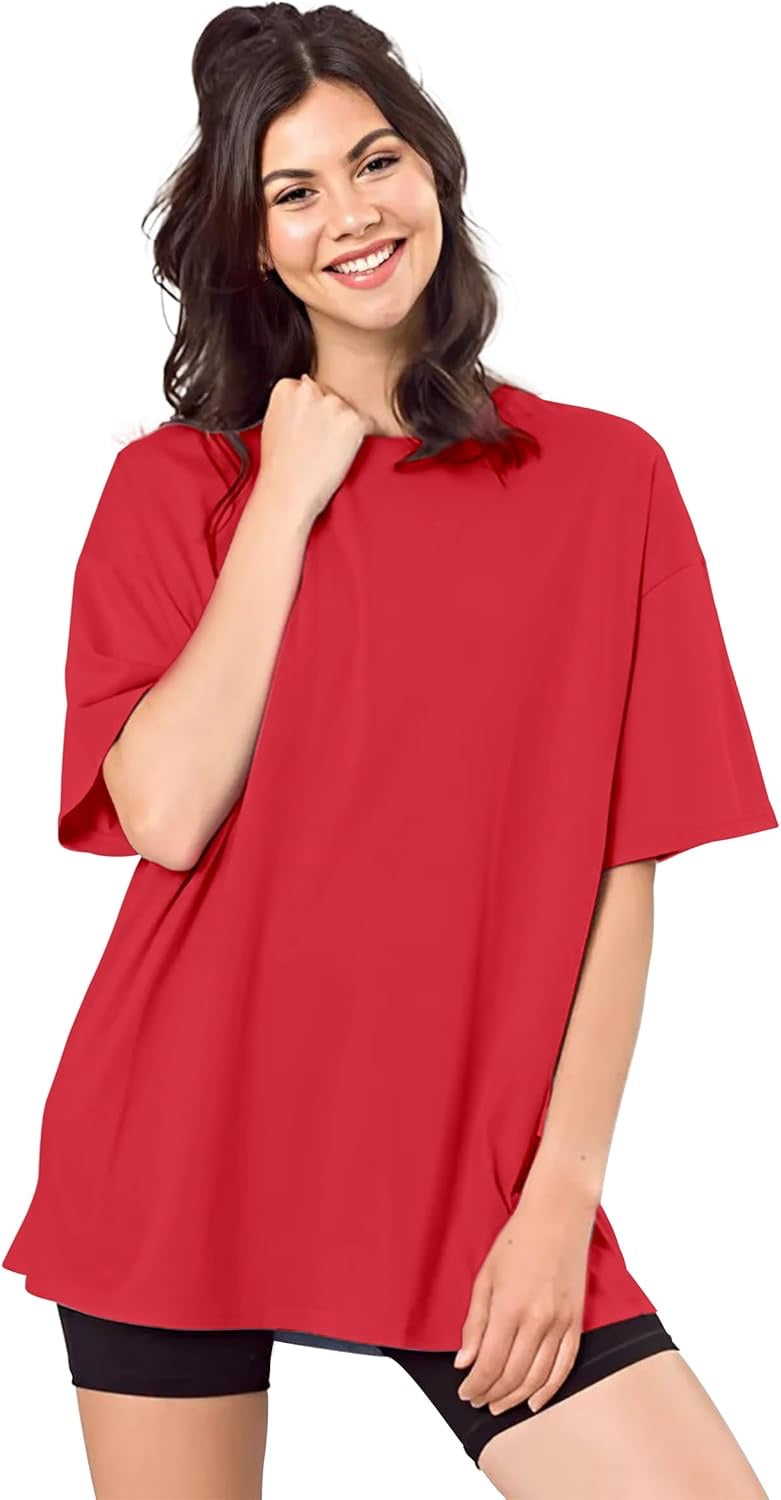 Drop Shoulder 
Oversized Tee For Women-Red