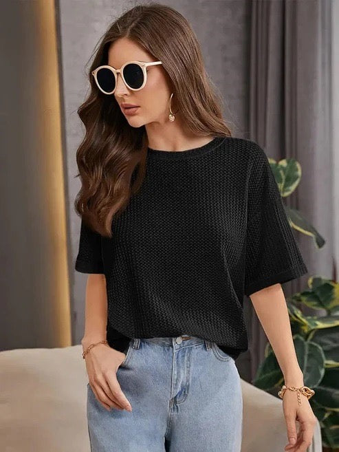 Premium Oversized Waffle Knitted Tee - Black