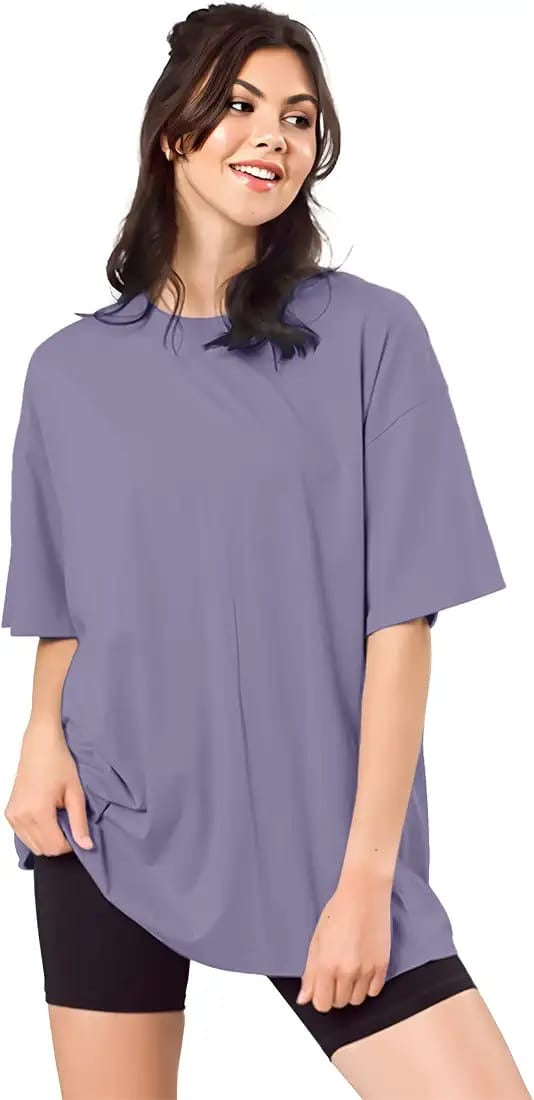 Drop Shoulder 
Oversized Tee For Women-purple