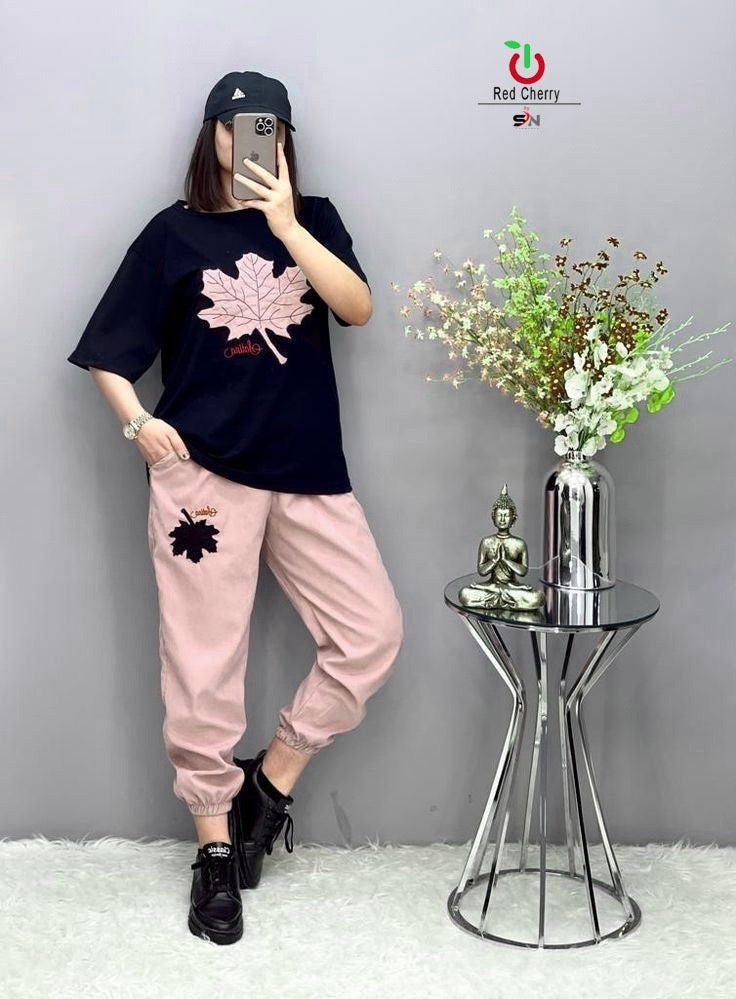 Pink Leaf Pirnted track suit