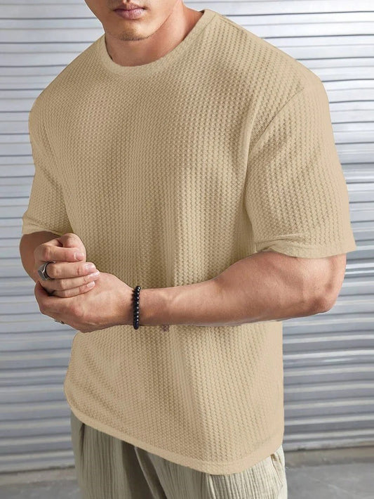 Oversized Waffle Knit Tee For Men - Beige