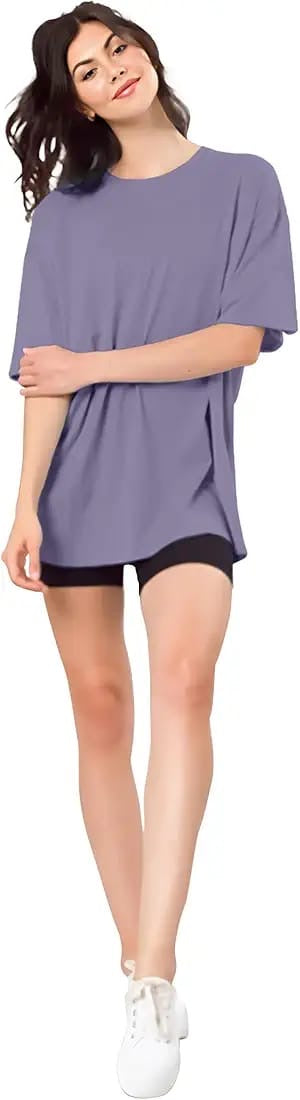 Drop Shoulder 
Oversized Tee For Women-purple