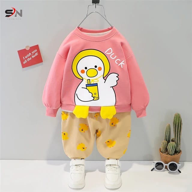 Pink duck Print Sweatshirt With Trouser For Kids (Rc-209)