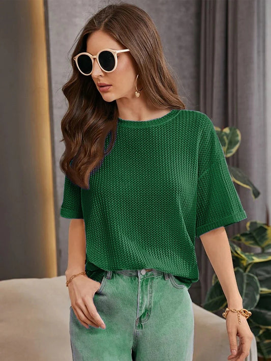 Premium Oversized Waffle Knitted Tee - Green