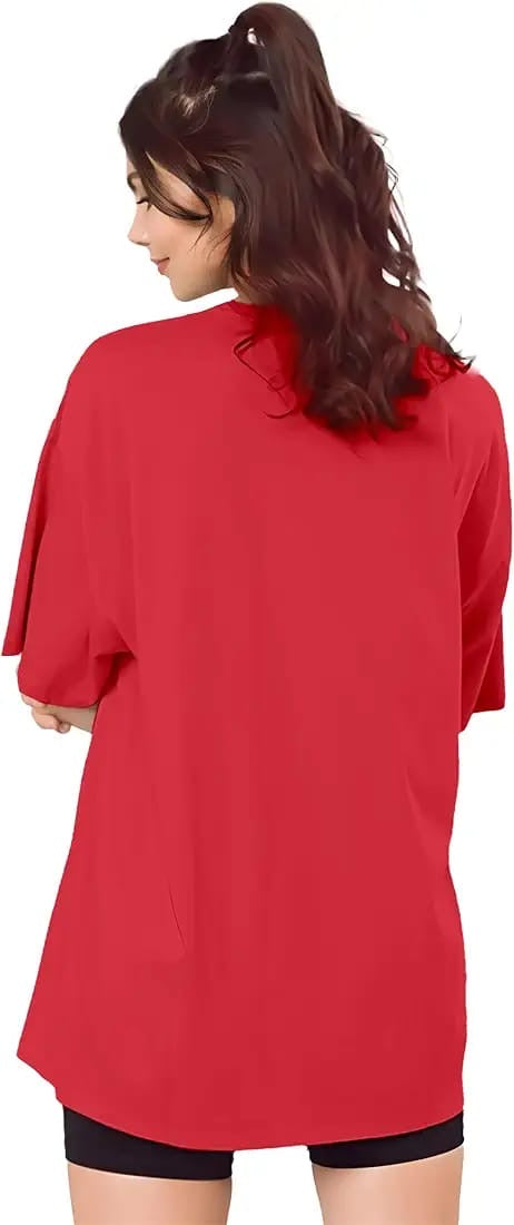 Drop Shoulder 
Oversized Tee For Women-Red