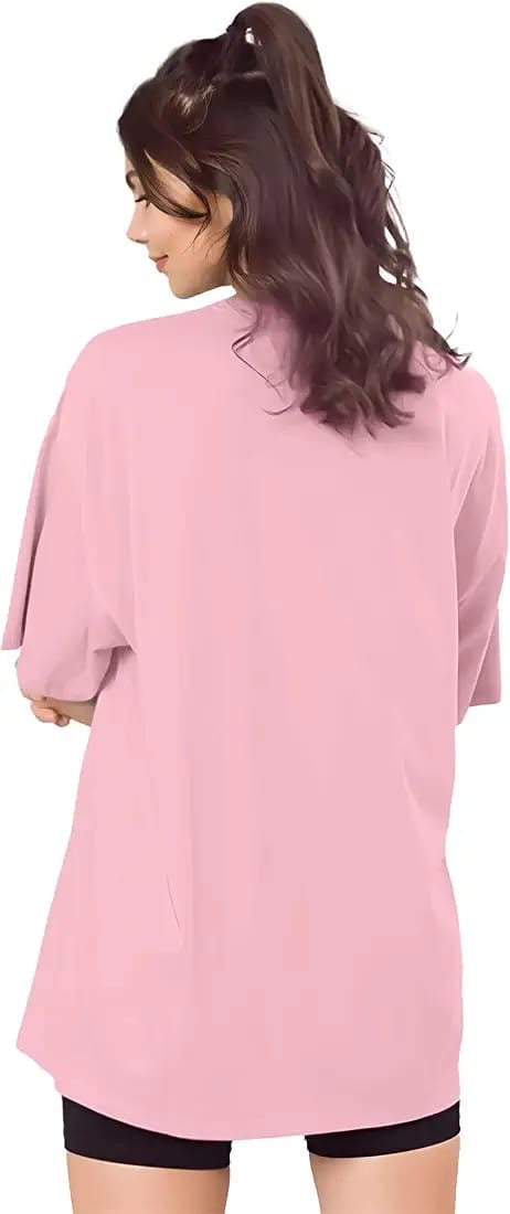 Drop Shoulder 
Oversized Tee For Women-Pink