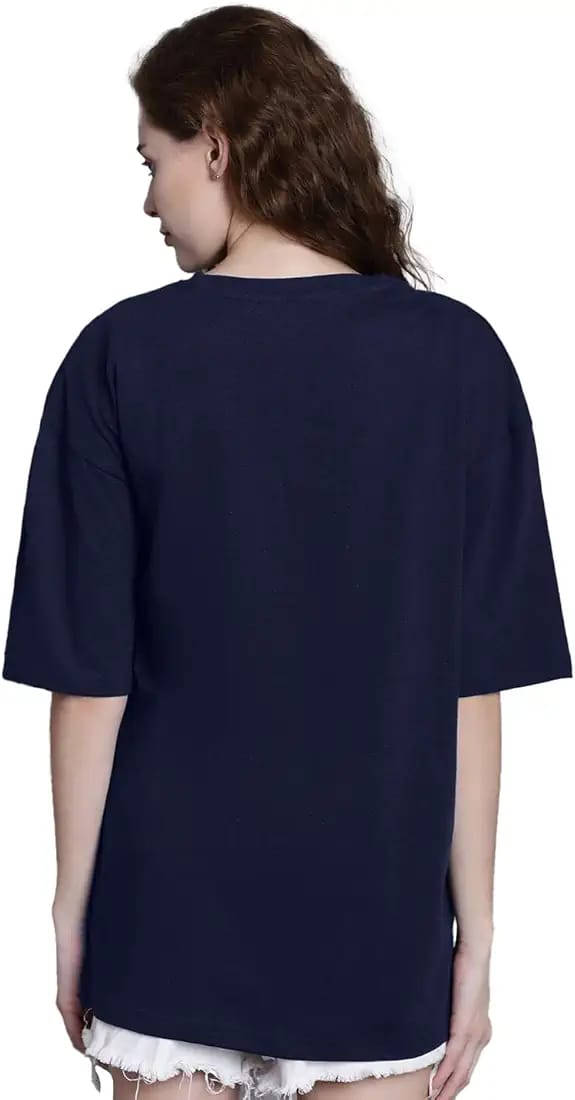 Drop Shoulder Oversized Tee For Women-Navy blue