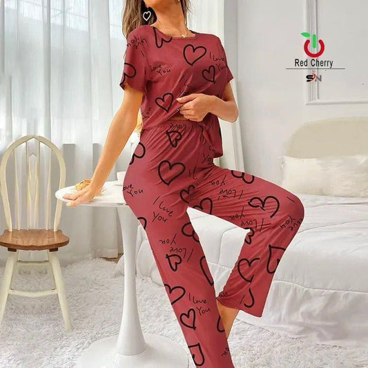 Mehroon love printed Nhigt suit