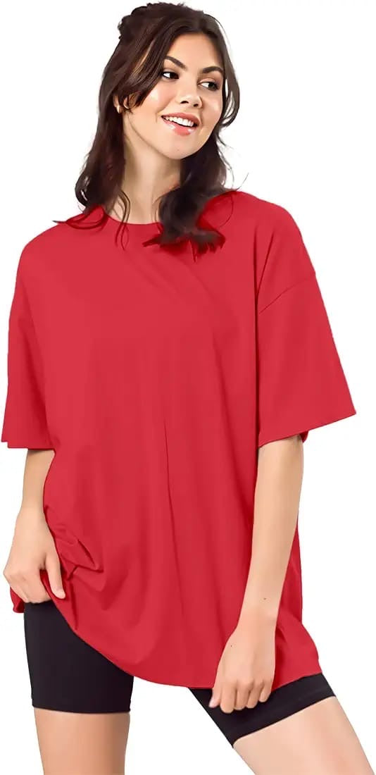 Drop Shoulder 
Oversized Tee For Women-Red