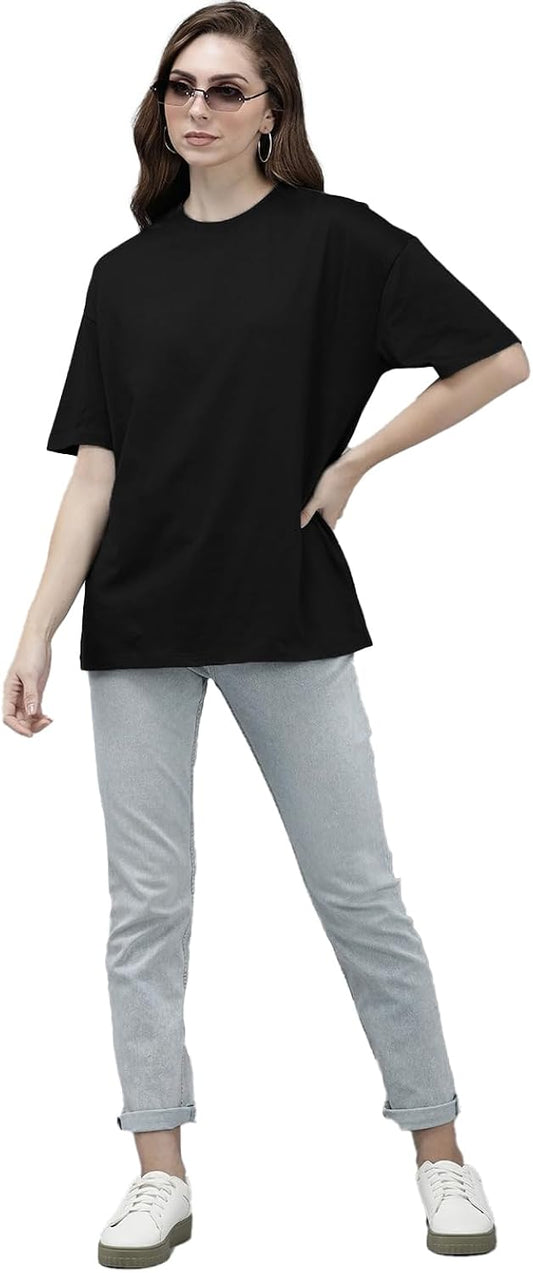 Drop Shoulder Oversized Tee For Women-black