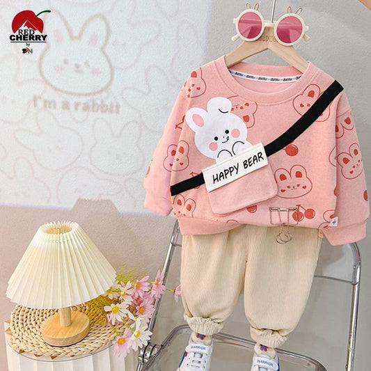 Pink pocket sweatshirt with trousers for kids