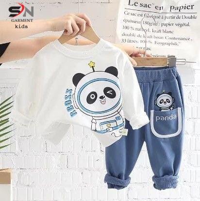 White panda printed sweatshirt with trouser for kids