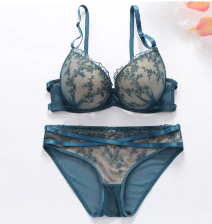 Blue French Padded Bra and Panty Set