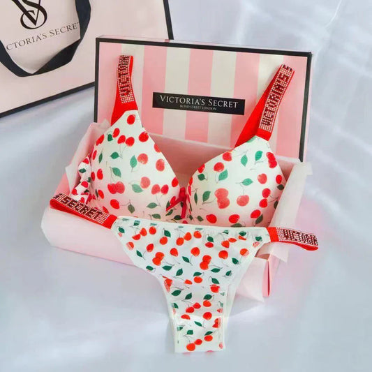 Cherry Printed Padded Bra and Panty Set