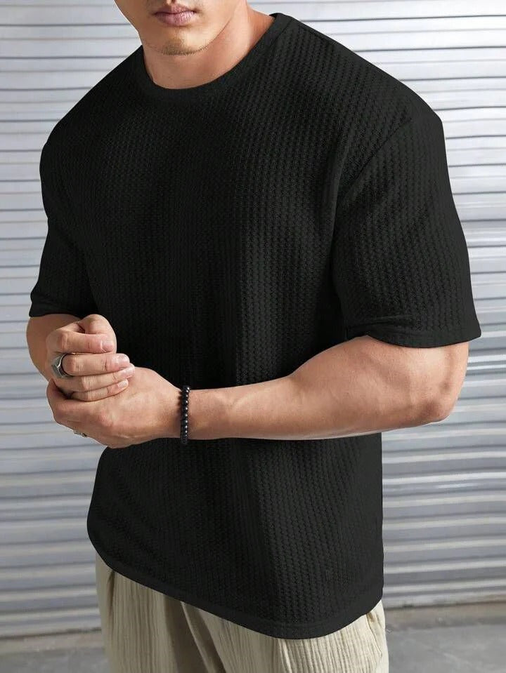 Oversized Waffle Knit t shirt For Men - Black