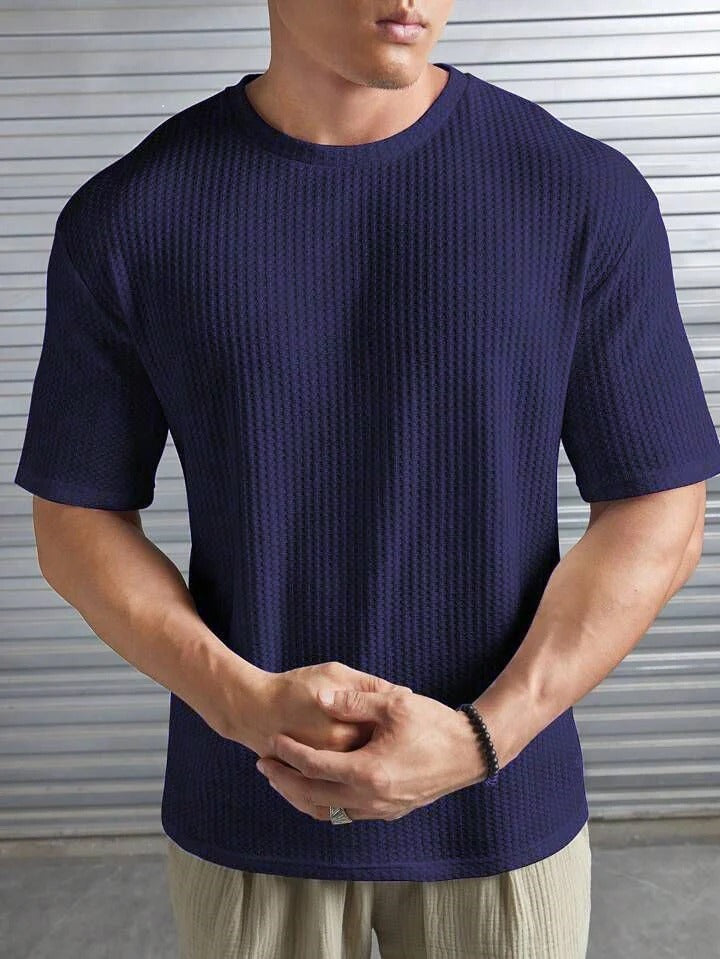 Oversized Waffle Knit t shirt For Men - Dark navy