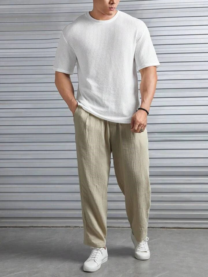 Oversized Waffle Knit t shirt For Men - white