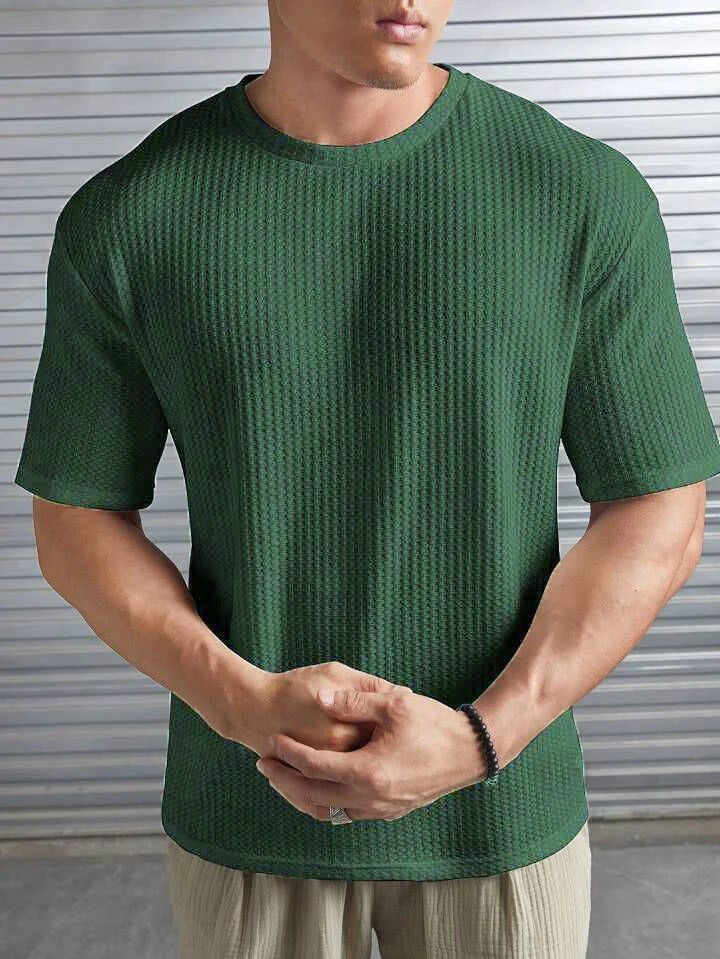 Oversized Waffle Knit Tee For Men - Bottle Green