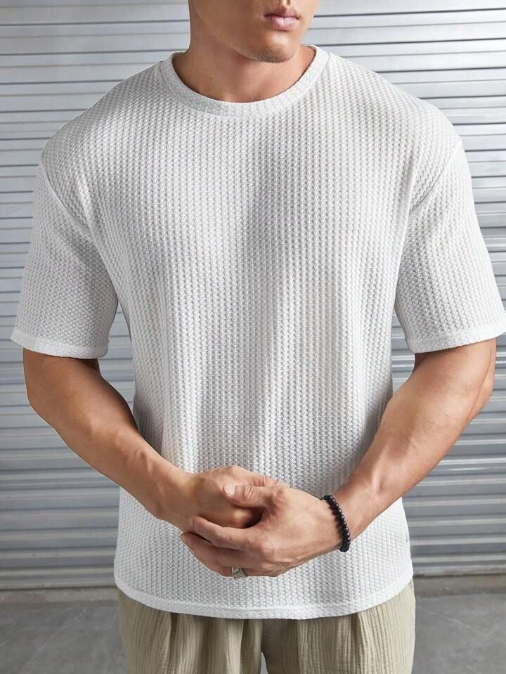 Oversized Waffle Knit t shirt For Men - white