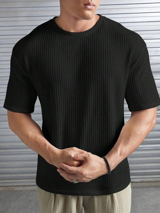 Oversized Waffle Knit t shirt For Men - Black